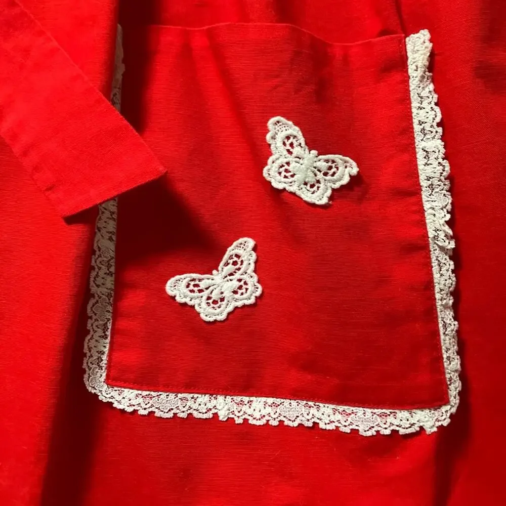 Elegant Red Apron with Lace Trim
